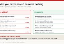 Comparison of an unpublished draft and a published video across four questions, with no data on the draft side