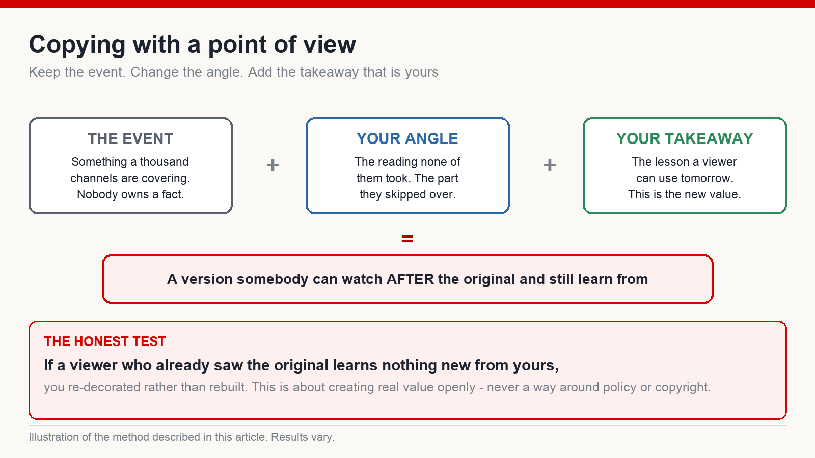 Diagram showing how to keep the underlying event, change the angle and add your own takeaway to create new value