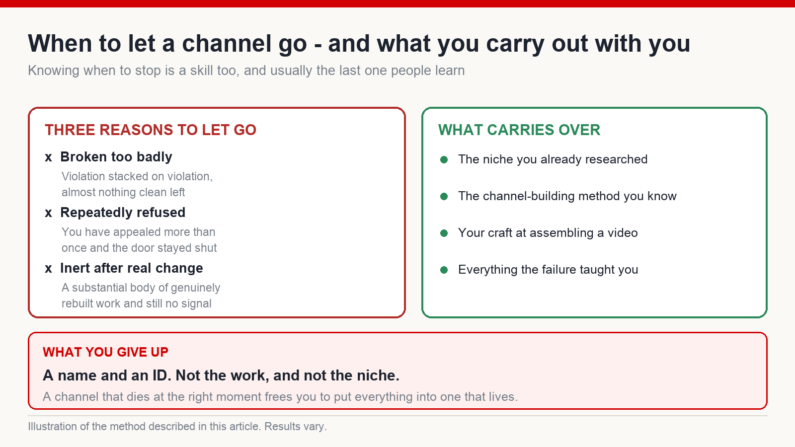 Three conditions for abandoning a channel and starting fresh, alongside the assets that carry over to the new one