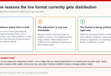 Three reasons live streams currently get distribution: bulk watch time, real and immediate interaction, and a format platforms are actively pushing, with an honesty caveat