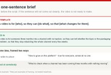 Template for a one-sentence video brief with a worked example, plus a comparison of a vague framing against one aimed at a specific viewer