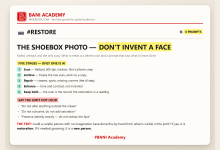 BANI Academy card: the five stages of restoring an old family photo, and the limits to state in the prompt