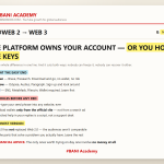 BANI Academy card: Web 2.0 versus Web 3.0 sorted by how easy each alternative is to try, with three safety rules before any wallet
