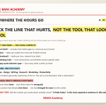 BANI Academy card: a one-week time audit of the five usual suspects, the six jobs an AI tool map sorts into, and four errors in the viral version