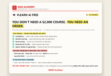 BANI Academy card: five tracks for learning AI free on YouTube, in order, and the protocol for actually finishing one