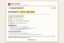 BANI Academy card: the five slots of an image prompt, why thumbnails are not art, and what a prompt pack really gives you