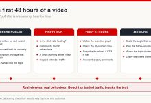 Timeline checklist covering the period before publishing, the first hour, the first 24 hours and 48 hours