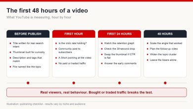 Timeline checklist covering the period before publishing, the first hour, the first 24 hours and 48 hours