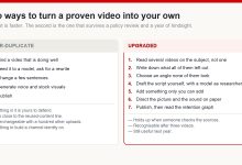 Two workflows side by side: a five-step near-duplicate pipeline and a seven-step upgraded process, with what each one produces