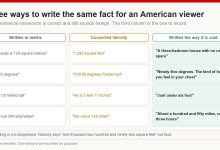 The same four facts written three ways - in metric, converted literally, and written the way an American would actually say them - showing why the literal conversion still sounds foreign