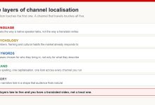 Diagram of five layers of YouTube channel localisation: language, psychology, keywords, brand and story