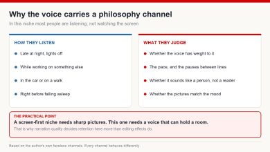 Diagram contrasting how philosophy channel viewers listen with what they judge the narration on