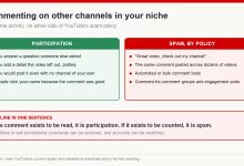 Two columns separating genuine participation in another channel's comments from comment spam as defined by YouTube's policy