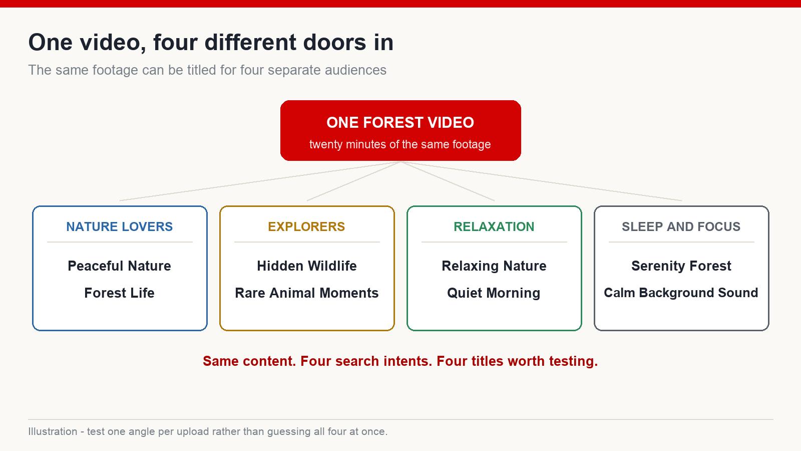 One forest video mapped to four different title angles for four separate viewer intents
