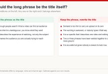 Two columns listing when to use a long phrase as the title and when to keep the phrase but rewrite the title